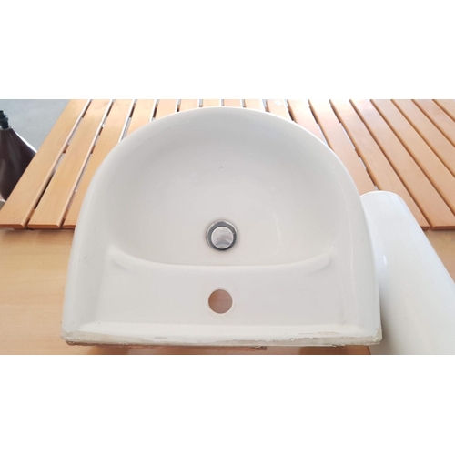 417 - Bathroom Accessories: Small White Porcelain Wash basin with Full Pedestal and 2x Mixers (A/F).  x4