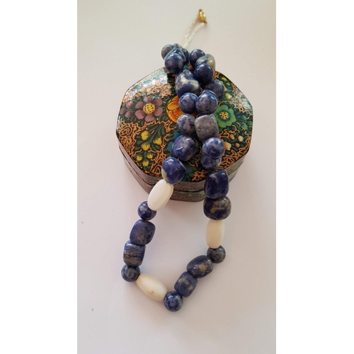 421 - Natural Stone Necklace with Blue and White Stones Beads (L: 53cm). Together with Ethnic Hand Painted... 