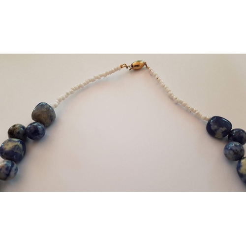 421 - Natural Stone Necklace with Blue and White Stones Beads (L: 53cm). Together with Ethnic Hand Painted... 