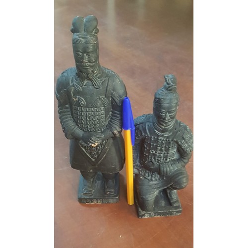 369 - Vintage Style Terracotta Sculptures of Antique Chinese Warriors, 2x ( H:22cm and H:17cm).