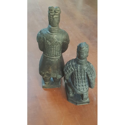 369 - Vintage Style Terracotta Sculptures of Antique Chinese Warriors, 2x ( H:22cm and H:17cm).