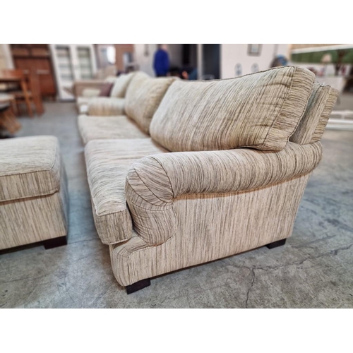 115 - Large 2-Seat and Large 3-Seat Sofas with Matching Foot Stool, in Light Grey Striped Pattern Fabric, ... 