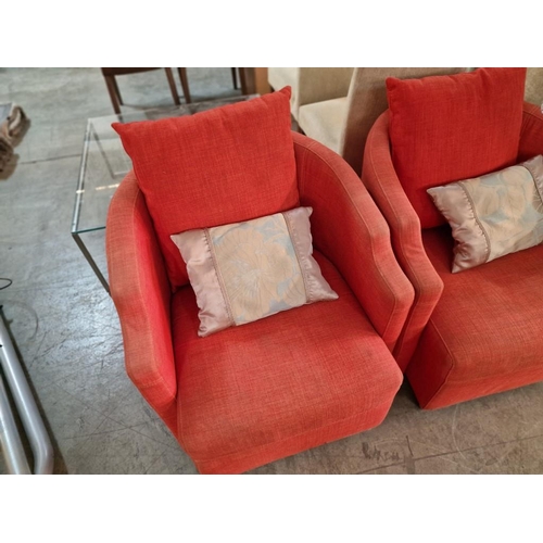 118 - Pair of Red Colour Fabric Accent Chairs / Tub Chairs / Arm Chairs with Scatter Cushions, (2)