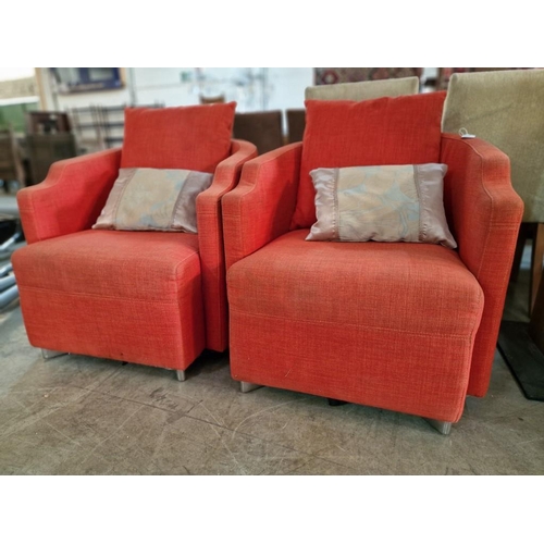 118 - Pair of Red Colour Fabric Accent Chairs / Tub Chairs / Arm Chairs with Scatter Cushions, (2)