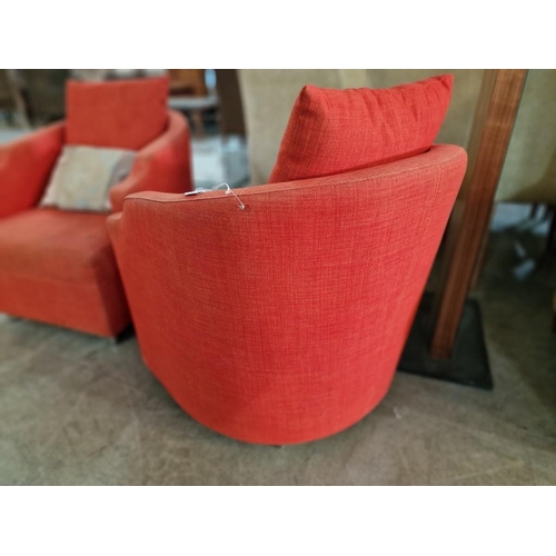 118 - Pair of Red Colour Fabric Accent Chairs / Tub Chairs / Arm Chairs with Scatter Cushions, (2)