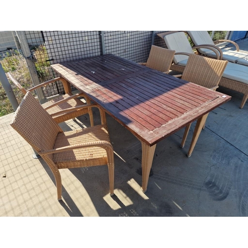 463 - Ratan Garden / Patio Table with Solid Slat Wood Top, (Approx. 180 x 90cm), Together with Set of 4 x ... 