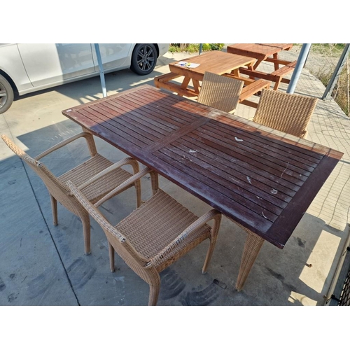 463 - Ratan Garden / Patio Table with Solid Slat Wood Top, (Approx. 180 x 90cm), Together with Set of 4 x ... 