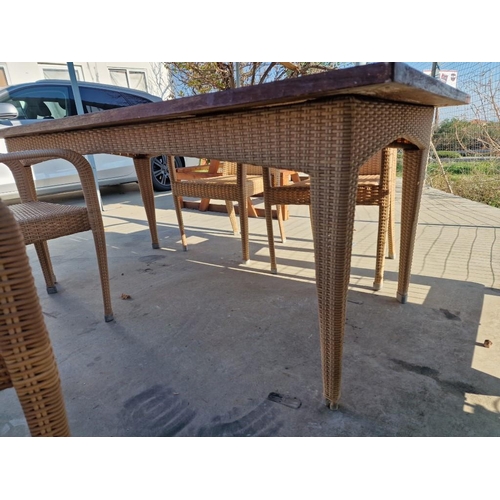 463 - Ratan Garden / Patio Table with Solid Slat Wood Top, (Approx. 180 x 90cm), Together with Set of 4 x ... 