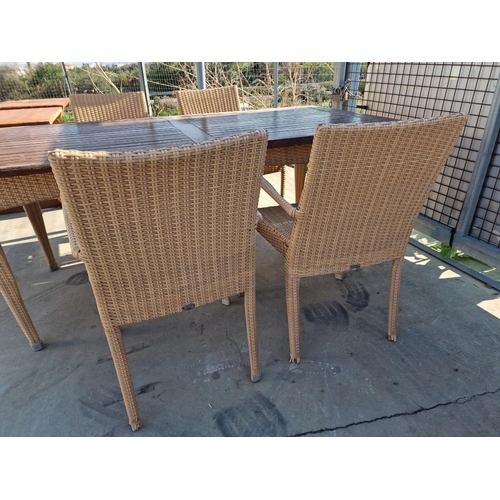 463 - Ratan Garden / Patio Table with Solid Slat Wood Top, (Approx. 180 x 90cm), Together with Set of 4 x ... 