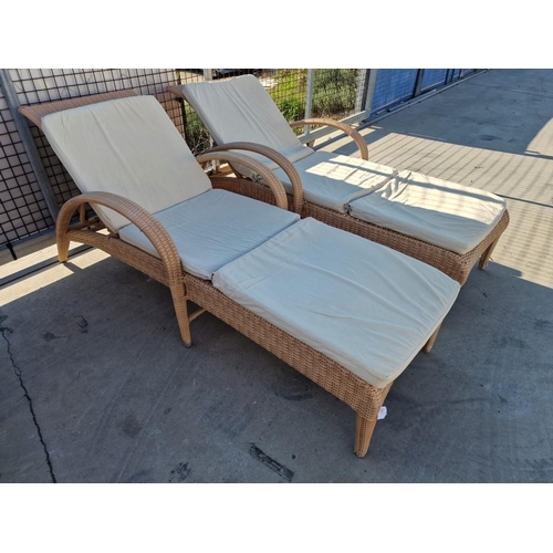 464 - Pair of Ratan Sun Beds with Adjustable Back Rests and Cream Colour Cushions, (2)