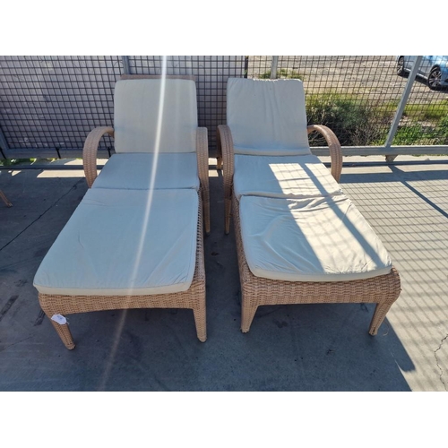 464 - Pair of Ratan Sun Beds with Adjustable Back Rests and Cream Colour Cushions, (2)