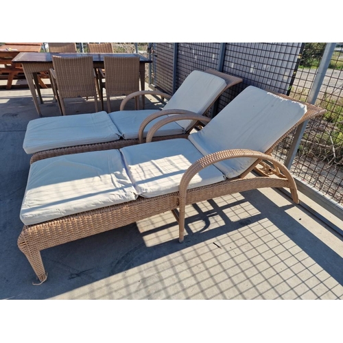 464 - Pair of Ratan Sun Beds with Adjustable Back Rests and Cream Colour Cushions, (2)