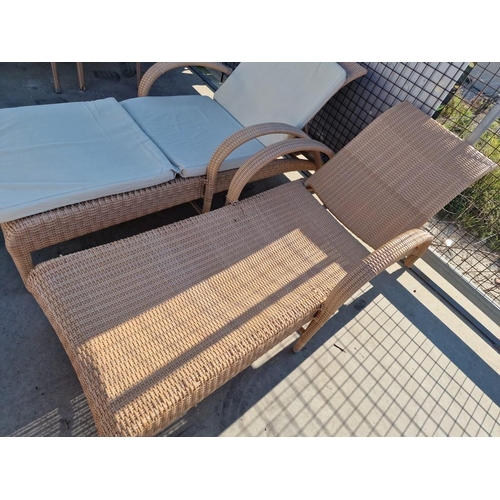 464 - Pair of Ratan Sun Beds with Adjustable Back Rests and Cream Colour Cushions, (2)