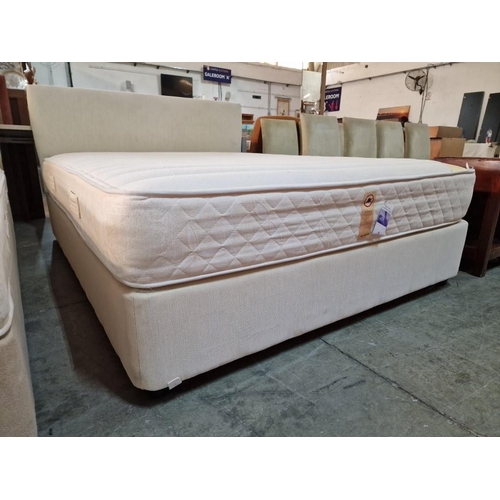 66 - Double Bed with Cream Fabric Base and Padded Headboard, Together with Gevorest 'Ypnos Pocketed Supre... 