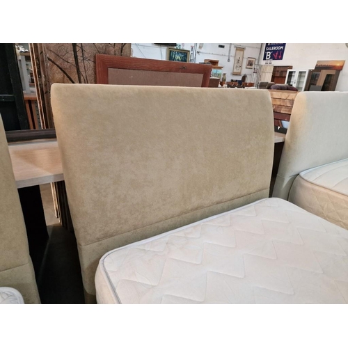 67 - Single Bed with Beige Fabric Base and Padded Headboard, Together with Gevorest Mattress, (Approx. 90... 