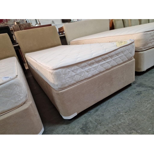 67 - Single Bed with Beige Fabric Base and Padded Headboard, Together with Gevorest Mattress, (Approx. 90... 