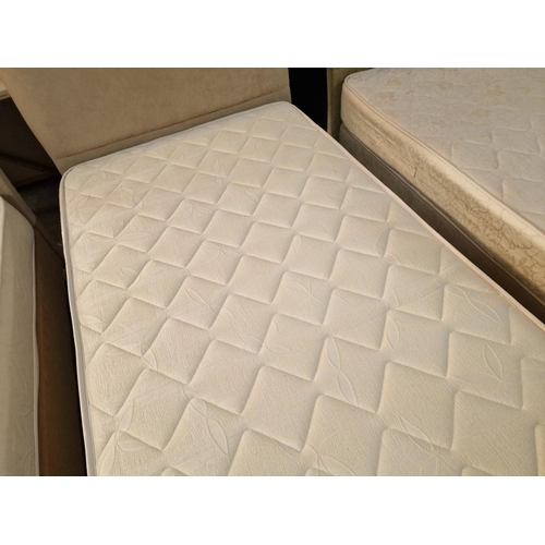 69 - Single Bed with Beige Fabric Base and Padded Headboard, Together with Gevorest Mattress, (Approx. 90... 