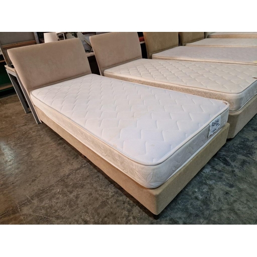 70 - Single Bed with Beige Fabric Base and Padded Headboard, Together with Gevorest Mattress, (Approx. 90... 