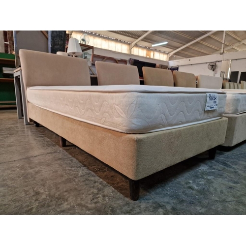 70 - Single Bed with Beige Fabric Base and Padded Headboard, Together with Gevorest Mattress, (Approx. 90... 