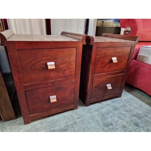 72 - Pair of Heavy Solid Wood 2-Drawer Bedside Units with Leather Drawer Pulls, (Approx. 51 x 50 x 65cm e... 