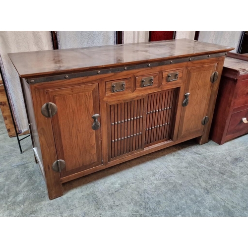 73 - Solid Wood Country Style Sideboard with 3-Drawers, 2 x End Cupboards and Centre Storage with Sliding... 