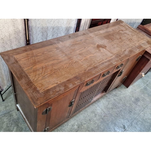 73 - Solid Wood Country Style Sideboard with 3-Drawers, 2 x End Cupboards and Centre Storage with Sliding... 