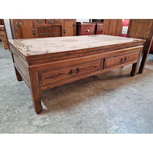 75 - Large Rectangular Wooden Coffee Table with 2-Drawers & Metal Handles, (Approx. 140 x 75 x 48cm)