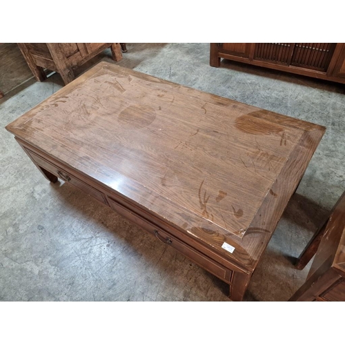 75 - Large Rectangular Wooden Coffee Table with 2-Drawers & Metal Handles, (Approx. 140 x 75 x 48cm)