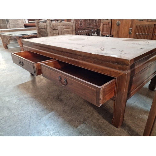 75 - Large Rectangular Wooden Coffee Table with 2-Drawers & Metal Handles, (Approx. 140 x 75 x 48cm)