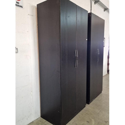 94 - Black / Dark Wenge Colour Wood Effect 2-Door Wardrobe with Modern Chrome Handles and Internal Shelf ... 