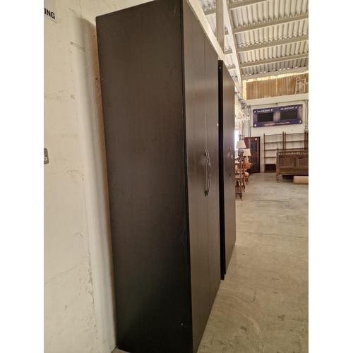 94 - Black / Dark Wenge Colour Wood Effect 2-Door Wardrobe with Modern Chrome Handles and Internal Shelf ... 