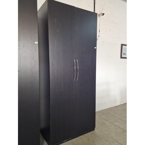 95 - Black / Dark Wenge Colour Wood Effect 2-Door Wardrobe with Modern Chrome Handles and Two Internal Sh... 