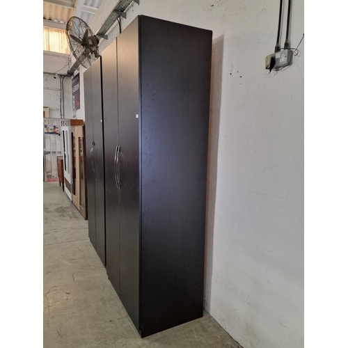 95 - Black / Dark Wenge Colour Wood Effect 2-Door Wardrobe with Modern Chrome Handles and Two Internal Sh... 