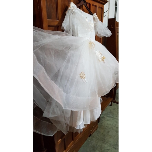 144 - Tulle Princess Dress, 'Off White' Color with Delicate Embroidered Appliqués. Size 8-10 years. (Un-Us... 