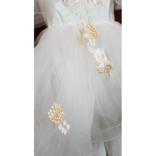 144 - Tulle Princess Dress, 'Off White' Color with Delicate Embroidered Appliqués. Size 8-10 years. (Un-Us... 