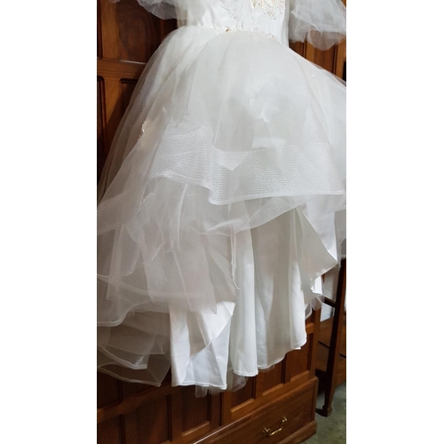 144 - Tulle Princess Dress, 'Off White' Color with Delicate Embroidered Appliqués. Size 8-10 years. (Un-Us... 