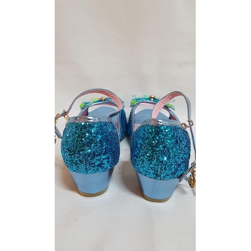 145 - Shiny Princess Shoes on Tiny Heel. Decorated with Bow, Crystals and Faux Pearls. Size 36.