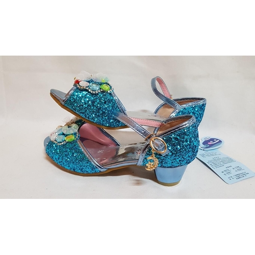 145 - Shiny Princess Shoes on Tiny Heel. Decorated with Bow, Crystals and Faux Pearls. Size 36.