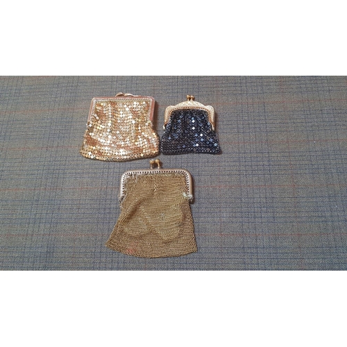 151 - Antique and Retro Style Metal Mesh/Purses. Antique Brass Mesh, Approx. 7cm x 8cm (A/F, Repaired). 2X... 