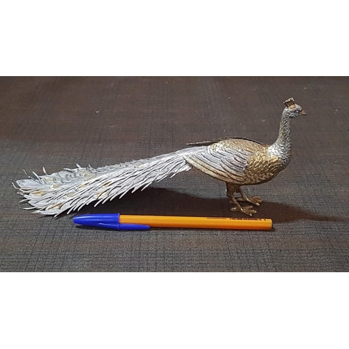 201 - 'Peacock' Silver and Gold Tone Metal Sculpture, Approx. 9cm x 23cm x 9cm.