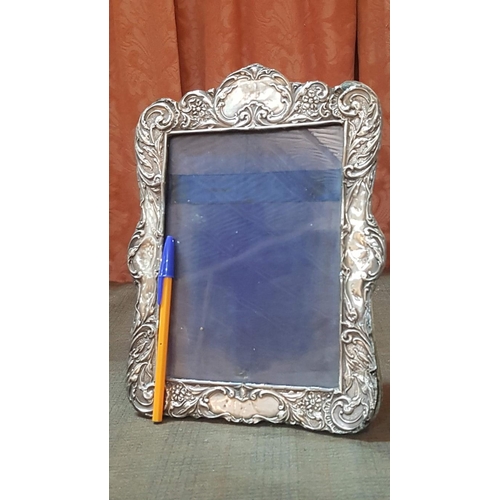 202 - Sterling Silver (English Hallmark), Floral High Ornate Photo Frame, Approx. 21cm x 28.5cm, A/F