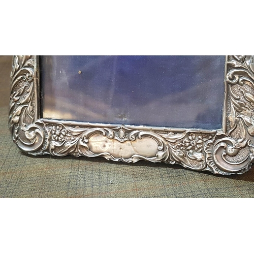 202 - Sterling Silver (English Hallmark), Floral High Ornate Photo Frame, Approx. 21cm x 28.5cm, A/F