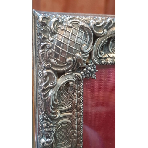 203 - Vintage High Ornate Silver (800) Rectangular Photo Frame, 
22.5cm x 28.5cm.