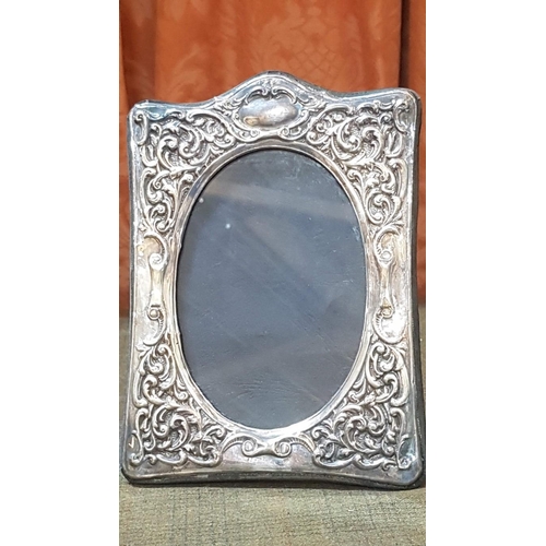 204 - Antique Sterling Silver (English Hallmark), High Ornate Photo Frame, Approx. 14.5cm x 20cm.