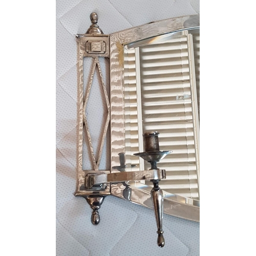 230 - Antique Lounge / Hall Mirror with Bevel Glass and Silver Plated Surround, Decorative Sides and 2-Arm... 