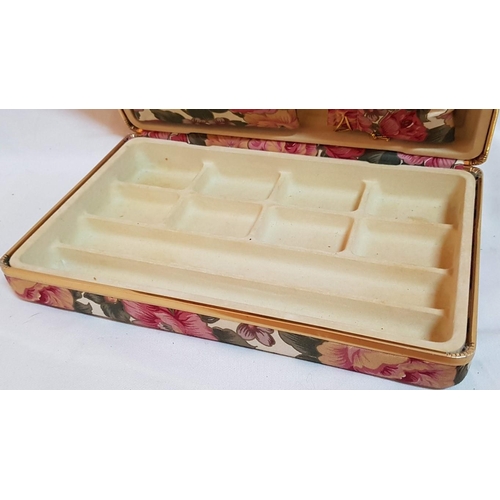 318 - Large Retro Jacquard Cloth Jewelry Box. (Approx. 26.5cm x 16.5cm x 5.5cm).