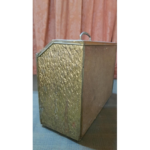 372 - Vintage Style Brass Embossed Scene Magazine Rack. (Approx. 37cm x 14.5cm x 27cm).