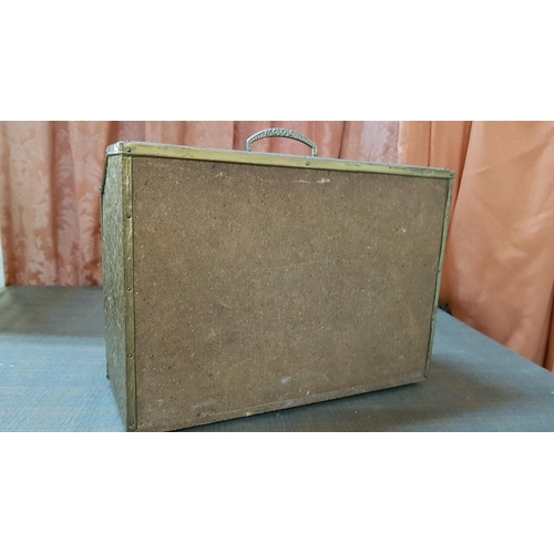 372 - Vintage Style Brass Embossed Scene Magazine Rack. (Approx. 37cm x 14.5cm x 27cm).