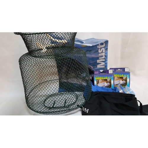 373 - Fishing Accessories: Floating Wire Fish Basket, Different Type of Fishing Line and Fishing Rods Fabr... 