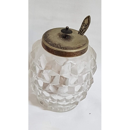 403 - Vintage Cut Glass Sugar Bowl with Silver Plated Lid and Vintage EPNS Decorative Sugar Spoon.